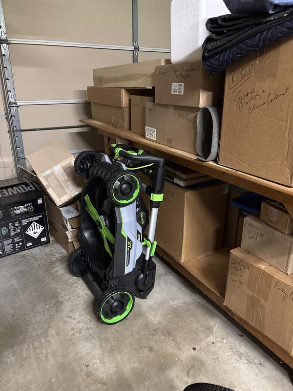 Stored upright in the garage, barely any footprint