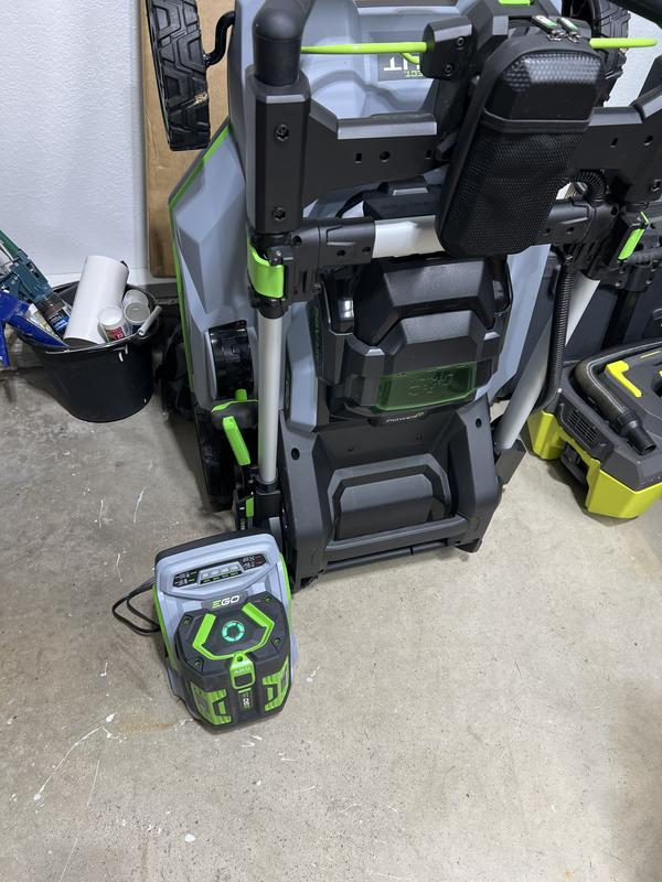 Mower plus the 550W charger in the garage corner